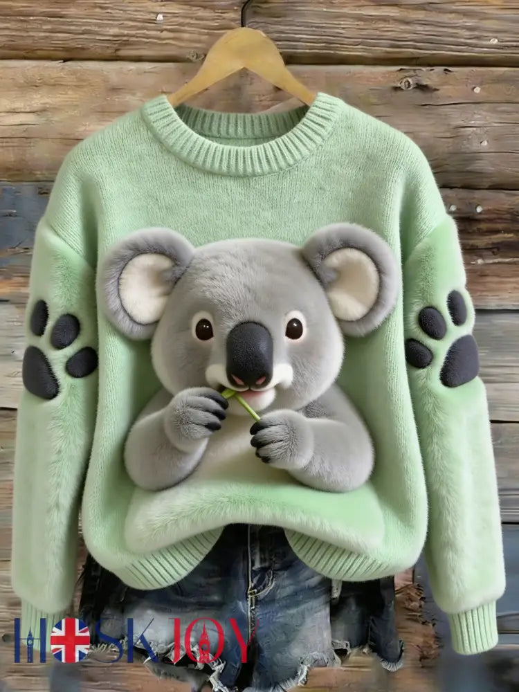 Women’s Retro Australian Flag Badge Casual Long-Sleeve Sweater - Green / S