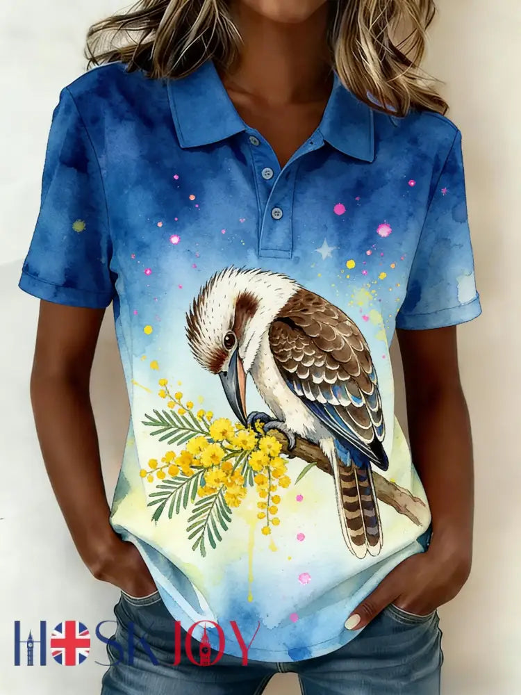 Women’s Retro Australian Laughing Kookaburra Casual Comfortable Short Sleeve T-Shirt Blue / S