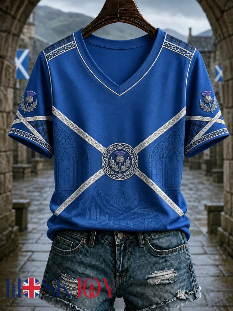 Women’s Scotland St. Andrew’s Day Printed V-neck T-shirt - As picture / S