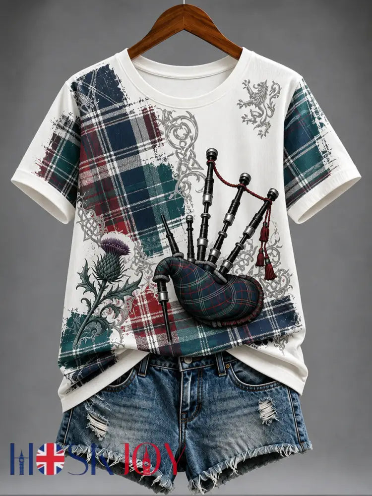 Women’s Scottish bagpipe print short-sleeved T-shirt - As picture / S