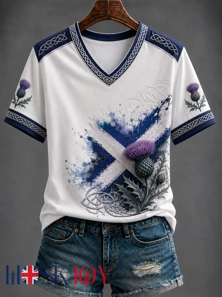 Women’s St Andrew’s Day Printed V-neck T-shirt - As picture / S