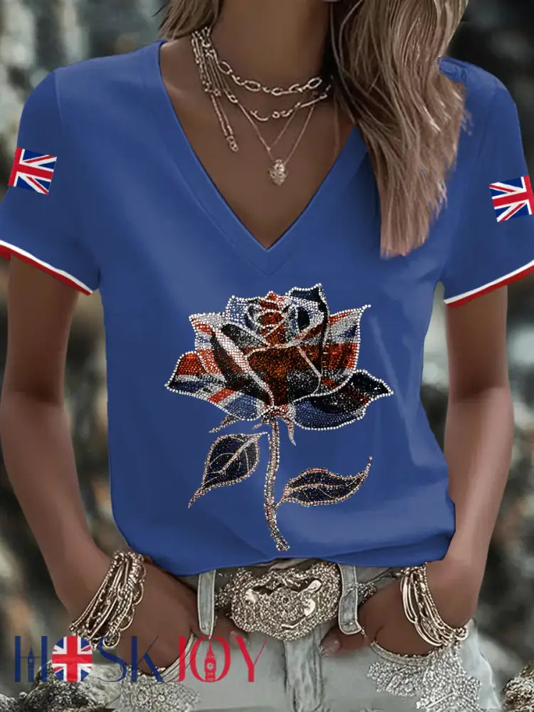Women’s UK Flag Art Printed T-shirt - Royal Blue / S