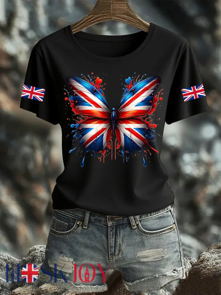 Women’s UK Flag Printed T-shirt - Black / S