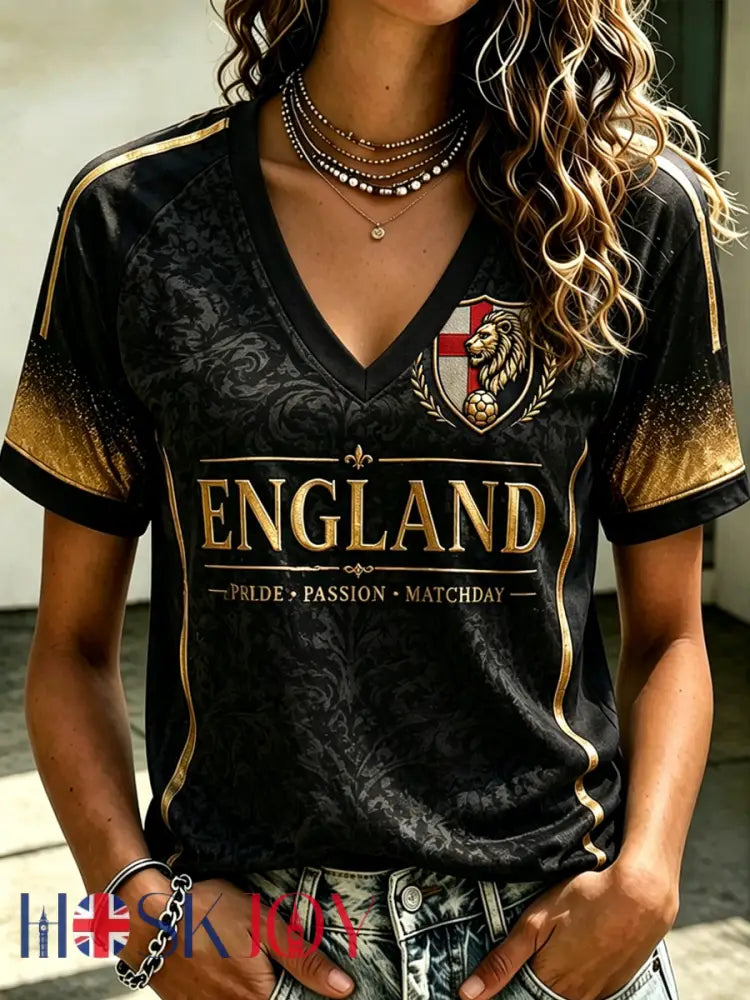Women’s UK Football Lover England Printed short-sleeved T-shirt - Black / S