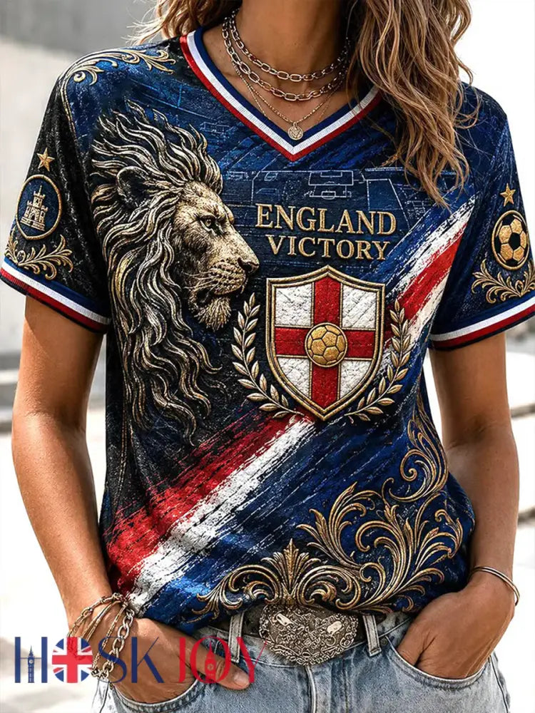 Women’s UK Football Lover England Printed short-sleeved T-shirt - Navy Blue / S
