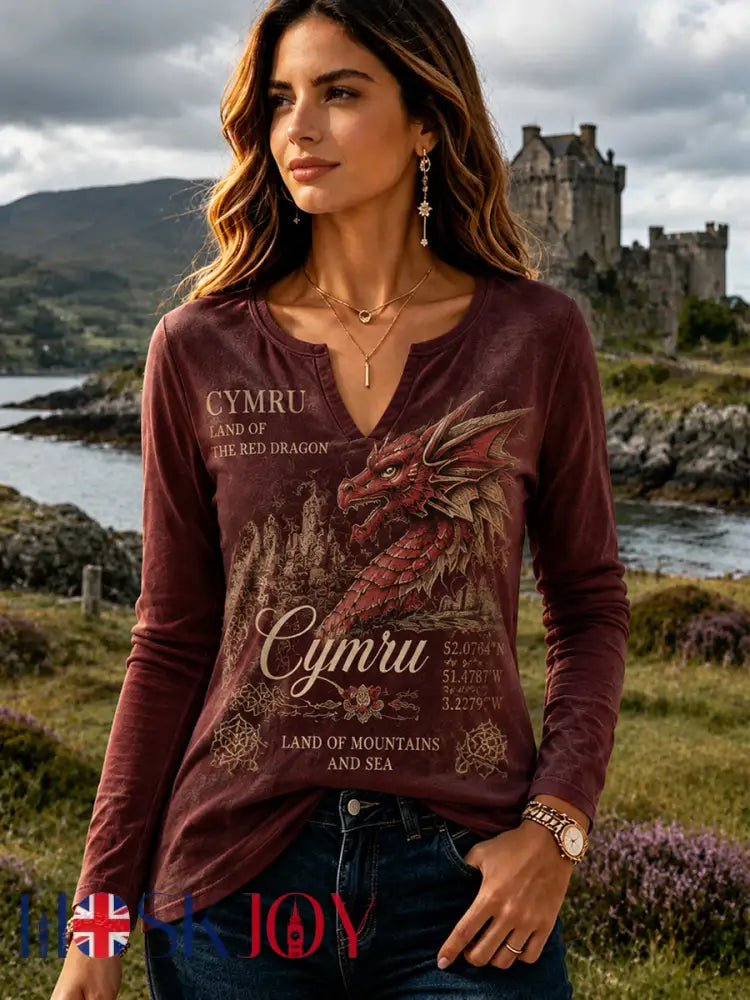 Women’s Vintage British Welsh Patterned V-Neck T-Shirt - A / S