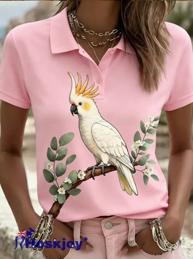 Women’s Vintage Happy Australia Day Flag Badge Casual Print Short-Sleeve Polo Shirt A / S