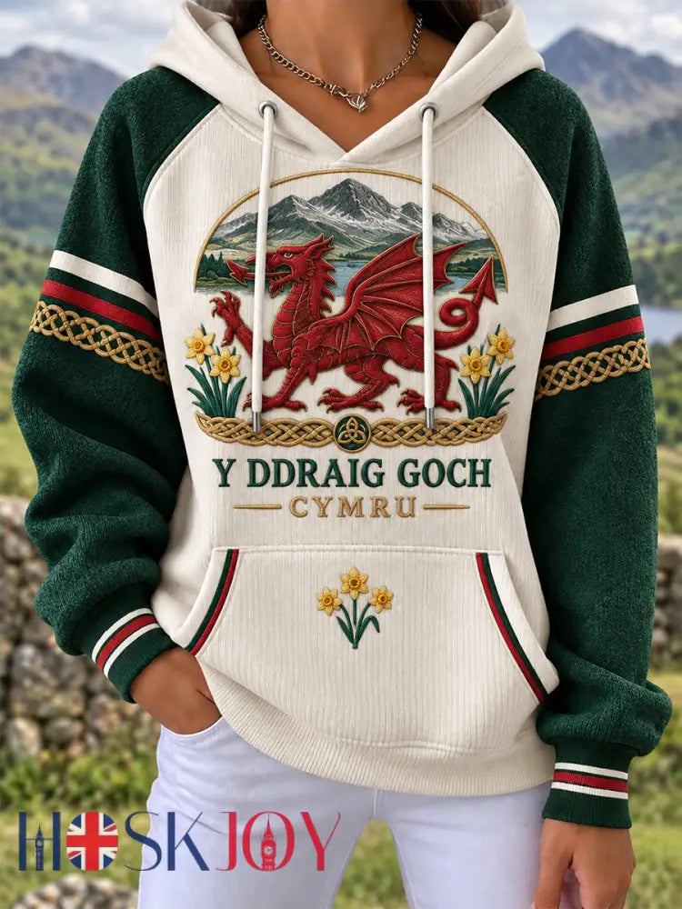 Women’s Welsh Dragon Printed Hoodie - White / S