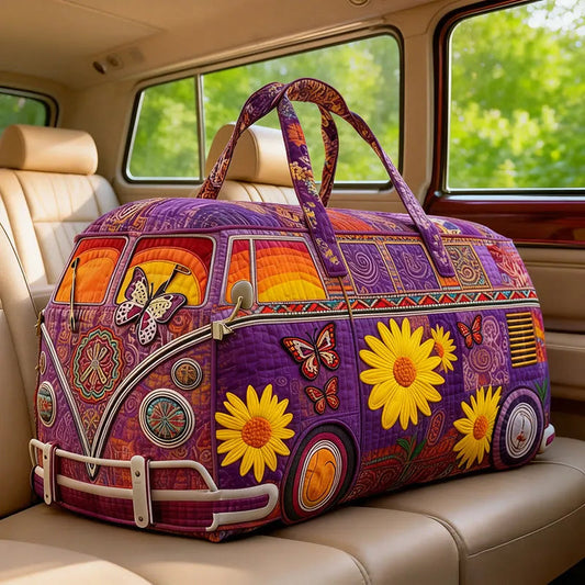 Hippie-style Butterflies And Sunflowers Print Quilted Duffle Bag