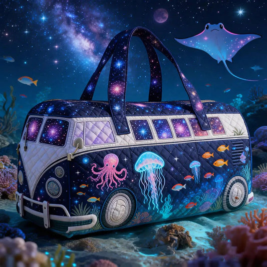 Ocean And Starry Sky Print Quilted Duffle Bag