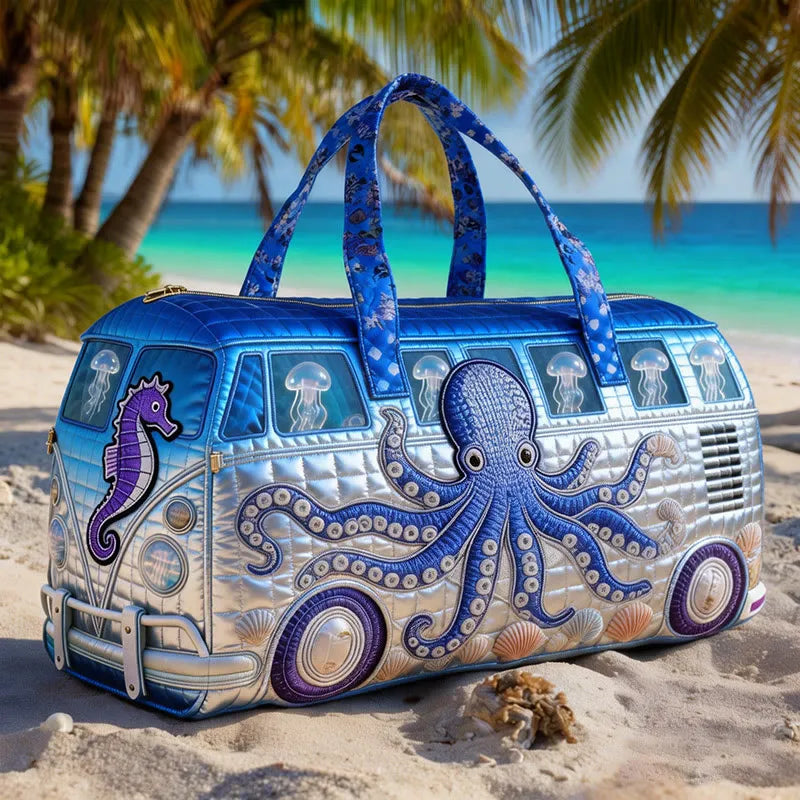 Ocean Octopus Print Quilted Duffle Bag
