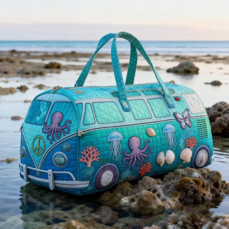 Ocean Print Quilted Duffle Bag