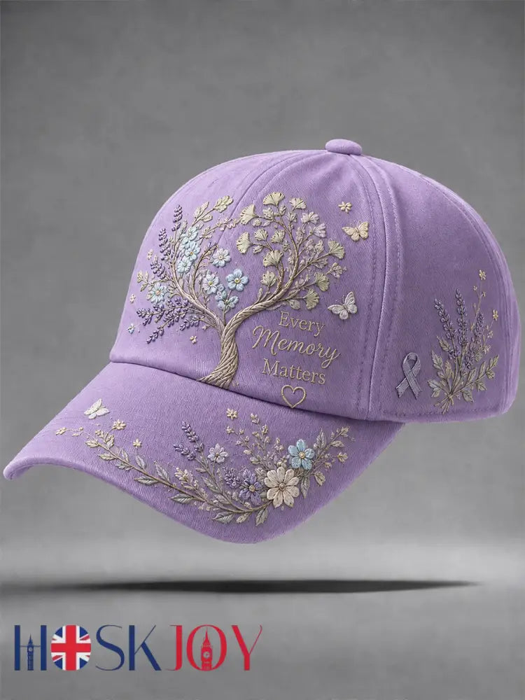Alzheimer’s Theme ’Every Membery Matters’ Floral Print Casual Unisex Hat - Light Purple / ONE