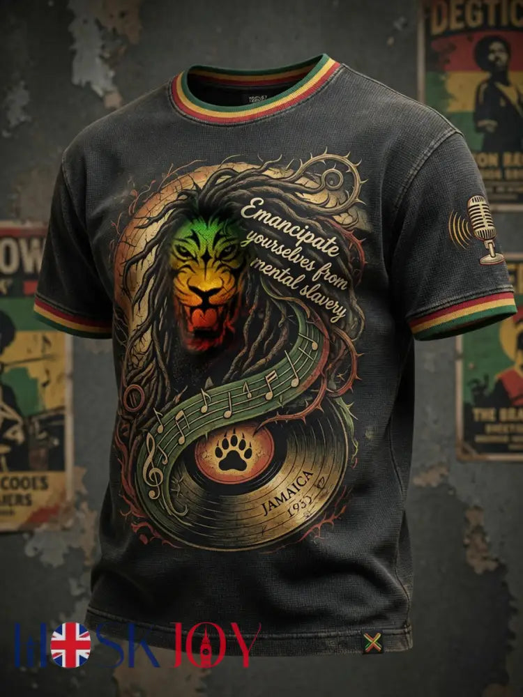 Casual Waffle-Weave T-Shirt for Retro Reggae Fans - As picture / S