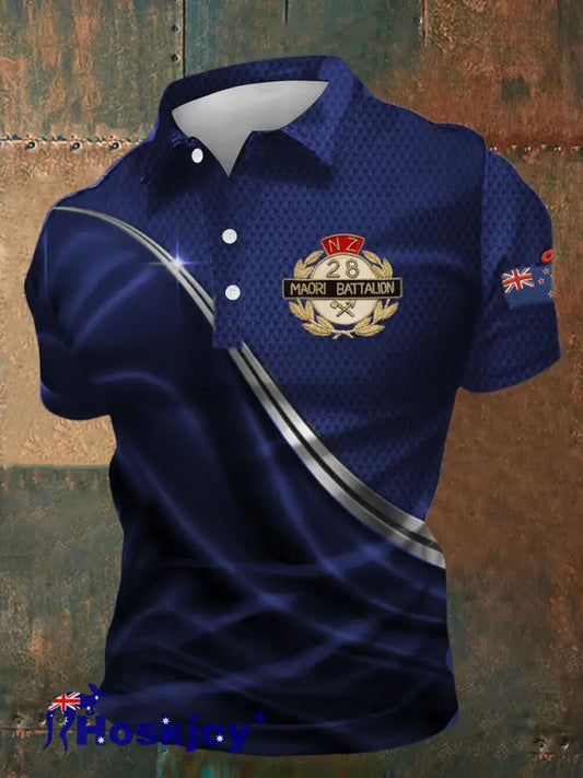 Men’s 28th Maori Battalion Anzac Day Printed Casual Tops Navy Blue / S