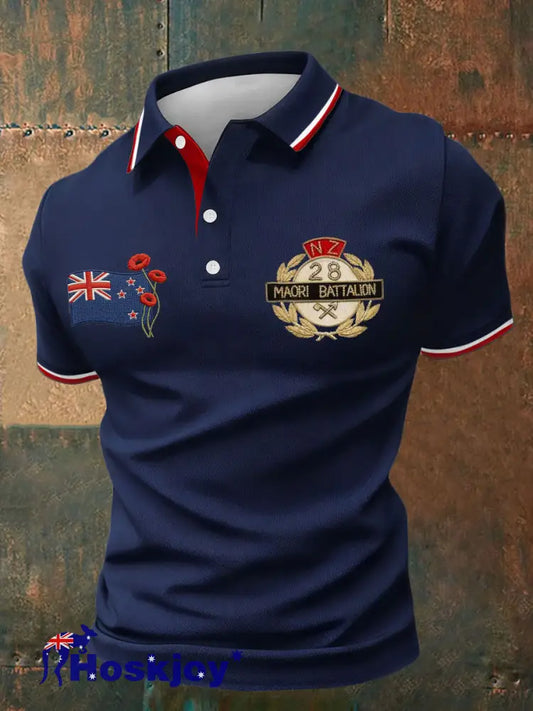 Men’s 28th Maori Battalion NZ Anzac Day Printed Casual Tops Navy Blue / S