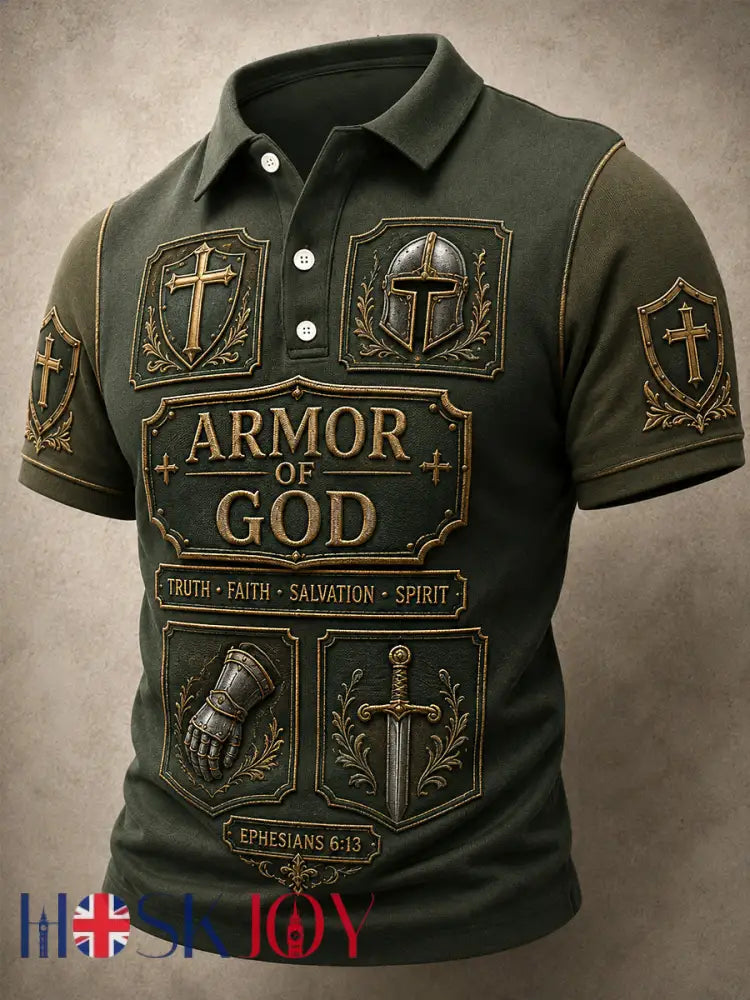 Men’s Armor Of God Print Casual Polo - Army Green / S