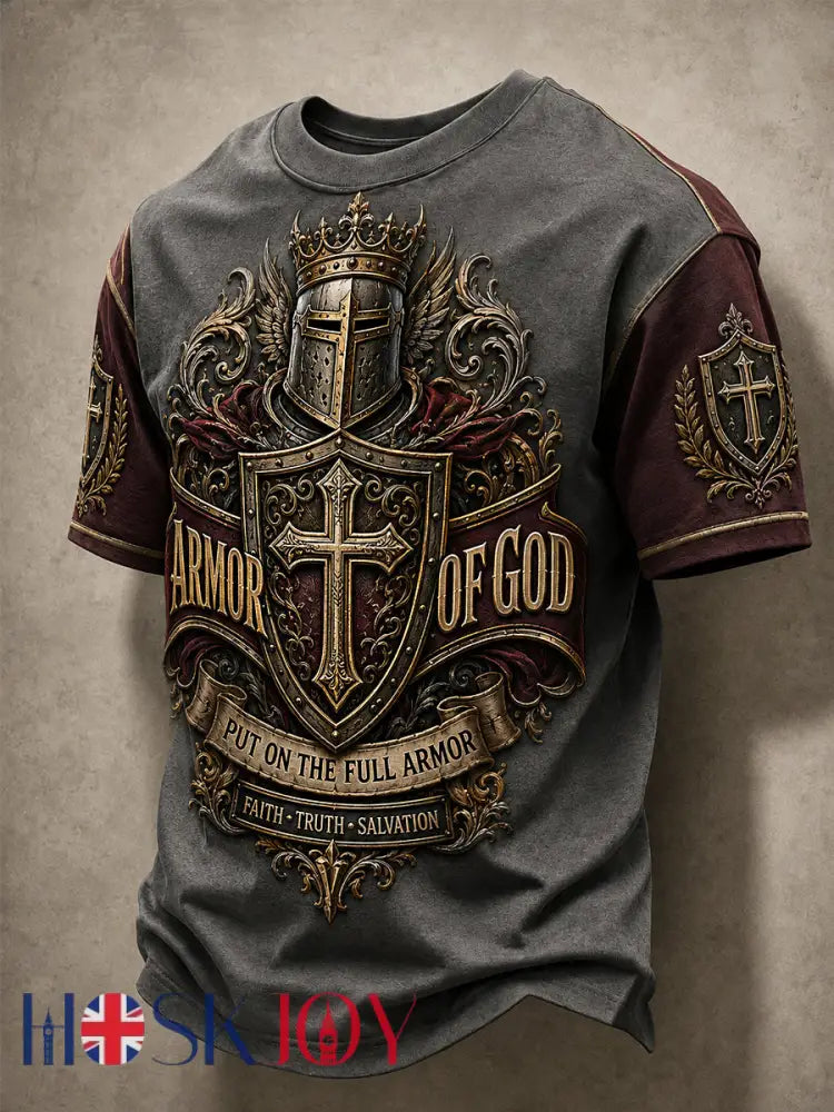 Men’s Armor Of God Print Casual Tee - Dark Red / S