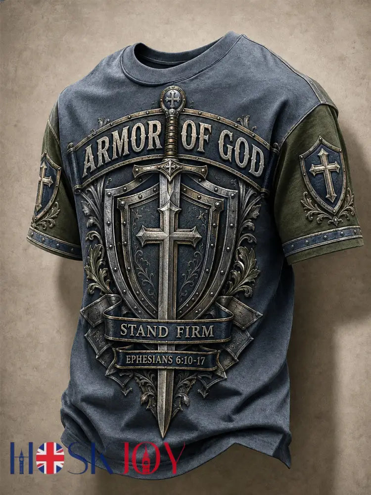 Men’s Armor Of God Print Casual Tee - Gray-Blue / S