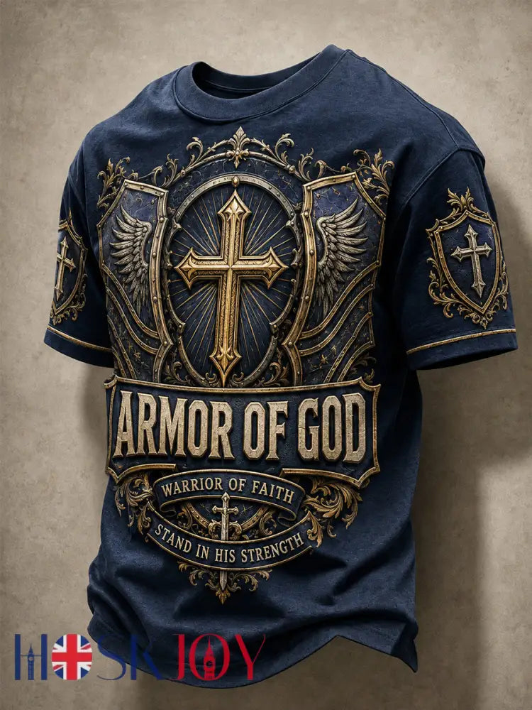 Men’s Armor Of God Print Casual Tee - Navy Blue / S