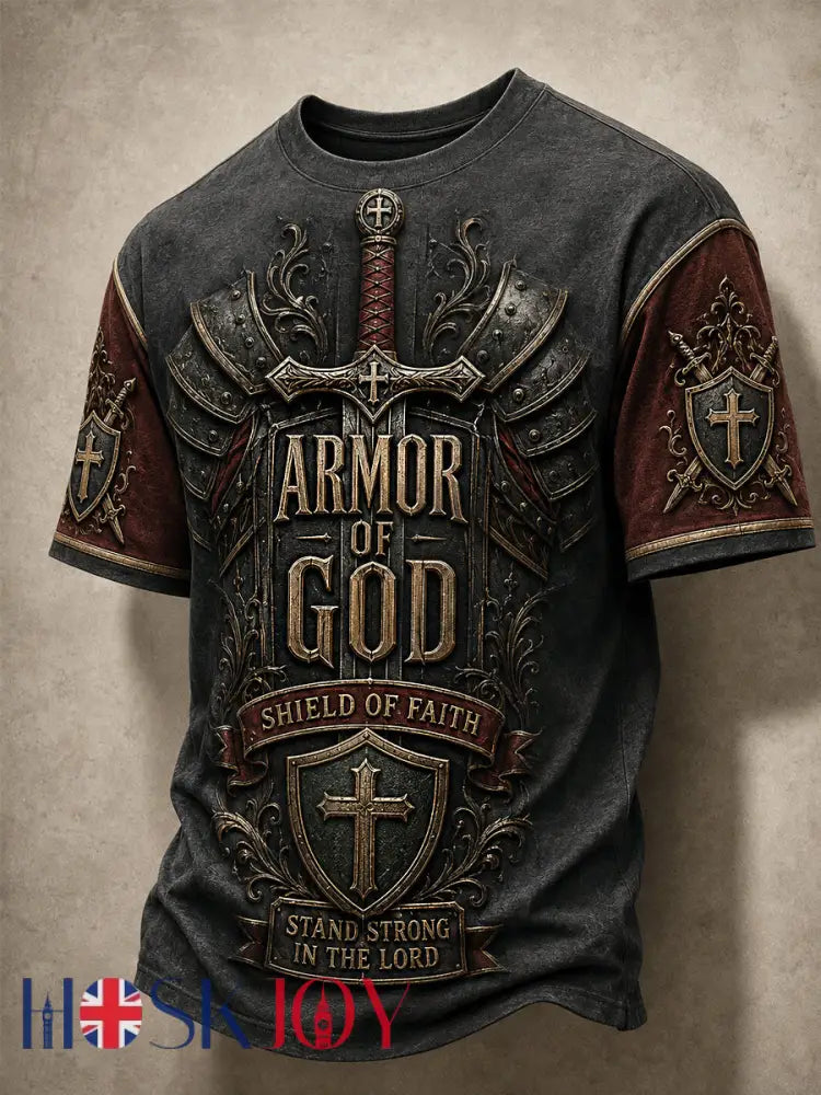 Men’s Armor Of God Print Casual Tee - Wine Red / S
