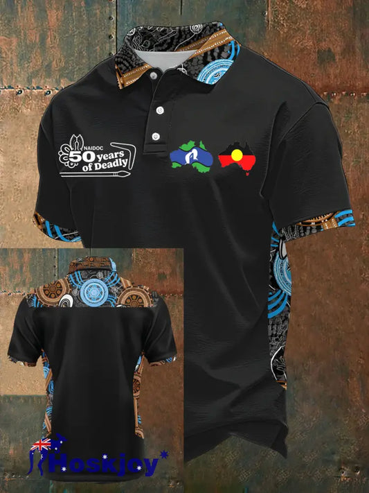 Men’s AU 50 Years of Deadly NAIDOC Week Aboriginal Culture Printed polo shirt As picture / S