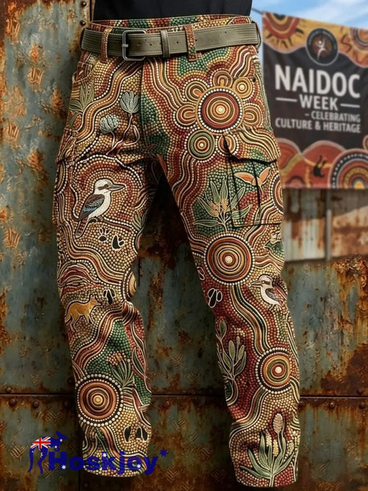 Men’s AU Aboriginal Art NAIDOC Week Business Style Casual Work Trousers - Brown / S
