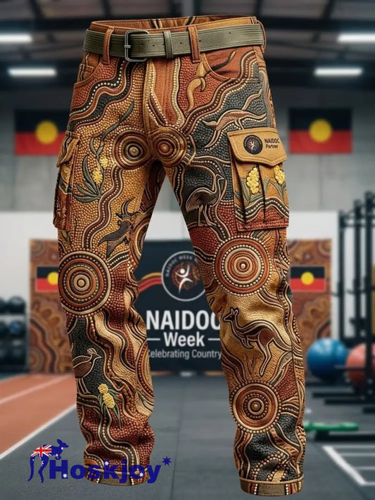 Men’s AU Aboriginal Art NAIDOC Week Business Style Casual Work Trousers - Brown / S