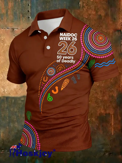 Men’s AU Aboriginal Art NAIDOC Week Printed T-Shirt - Brown / S