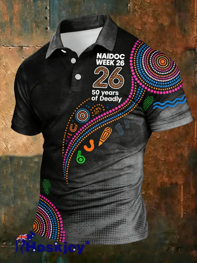 Men’s AU Aboriginal Art NAIDOC Week Printed T-Shirt - Gray / S
