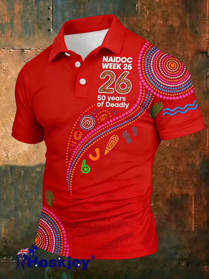 Men’s AU Aboriginal Art NAIDOC Week Printed T-Shirt - Red / S