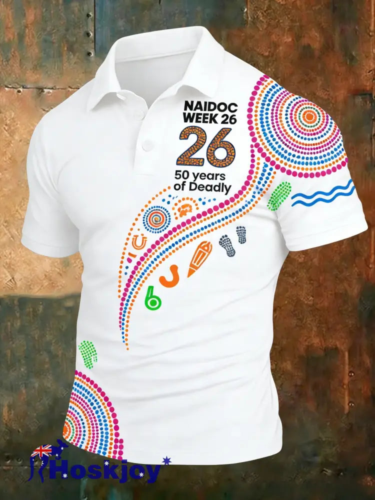 Men’s AU Aboriginal Art NAIDOC Week Printed T-Shirt - White / S
