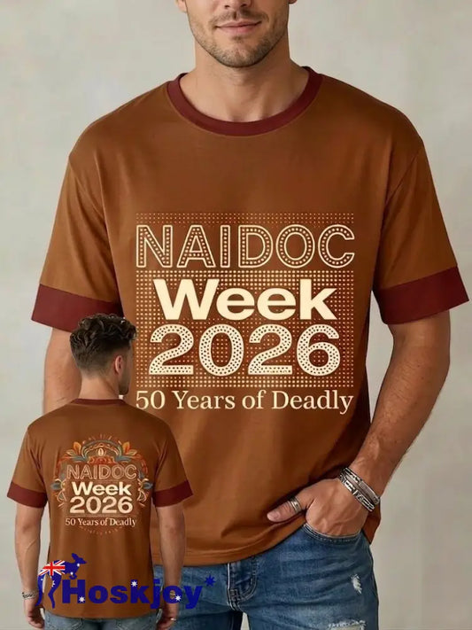 Men’s AU Aboriginal Culture Art NAIDOC Week Printed Casual Short-Sleeve T-Shirts - Brown / S