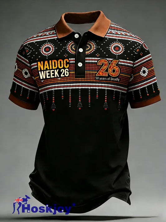 Men’s AU Aboriginal Culture Art NAIDOC Week Printed Casual Tops - Black / S