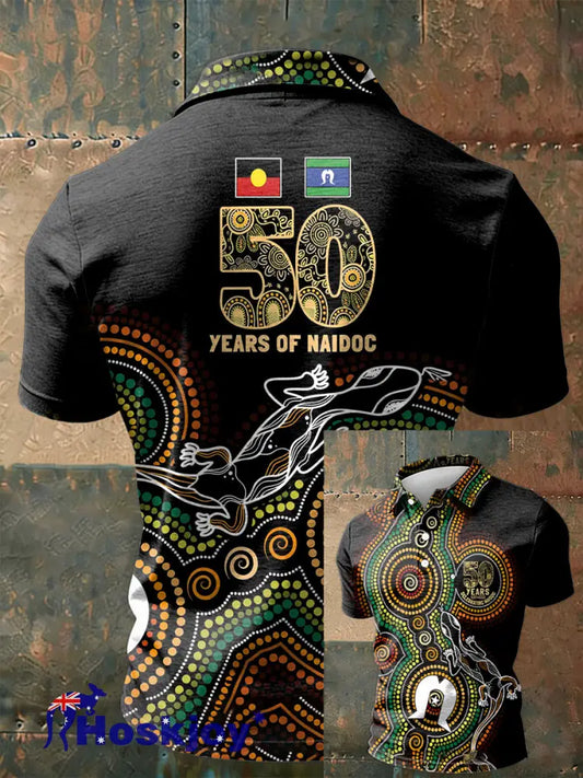 Men’s AU Aboriginal Culture Art NAIDOC Week Printed Casual Tops Black / S