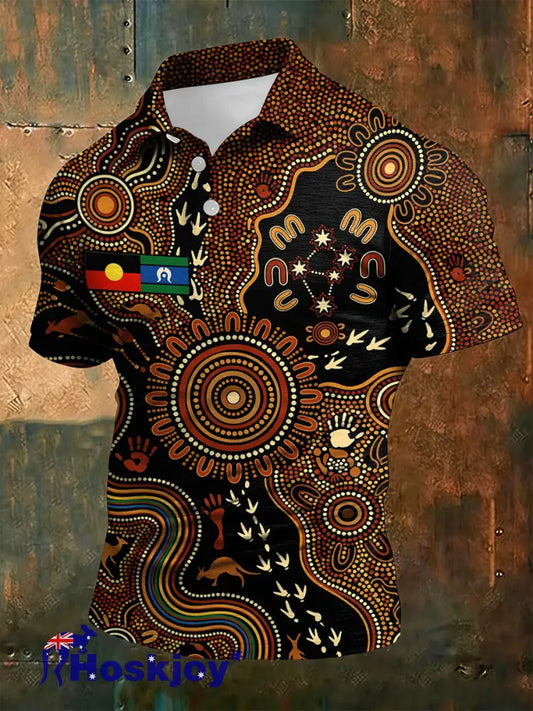 Men’s AU Aboriginal Culture Art NAIDOC Week Printed Casual Tops Black / S