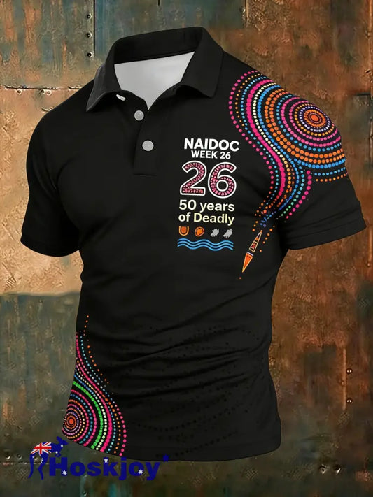 Men’s AU Aboriginal Culture Art NAIDOC Week Printed Casual Tops Black / S