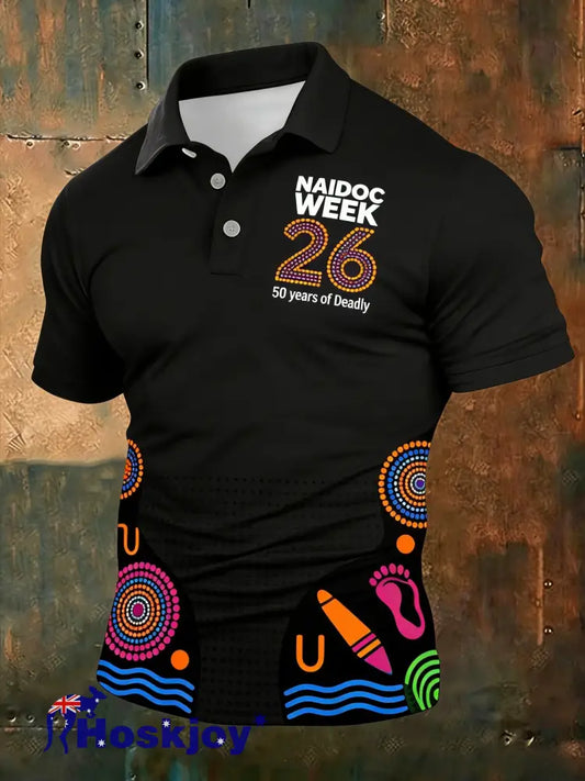 Men’s AU Aboriginal Culture Art NAIDOC Week Printed Casual Tops Black / S