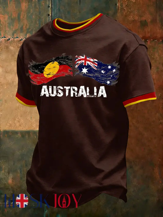 Men’s AU Aboriginal Culture Art NAIDOC Week Printed Casual Tops Black / S