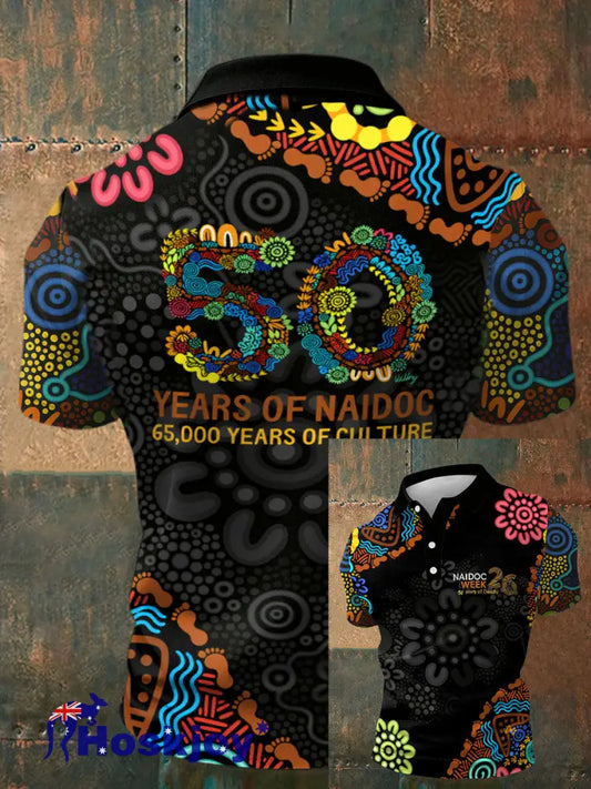 Men’s AU Aboriginal Culture Art NAIDOC Week Printed Casual Tops Black / S