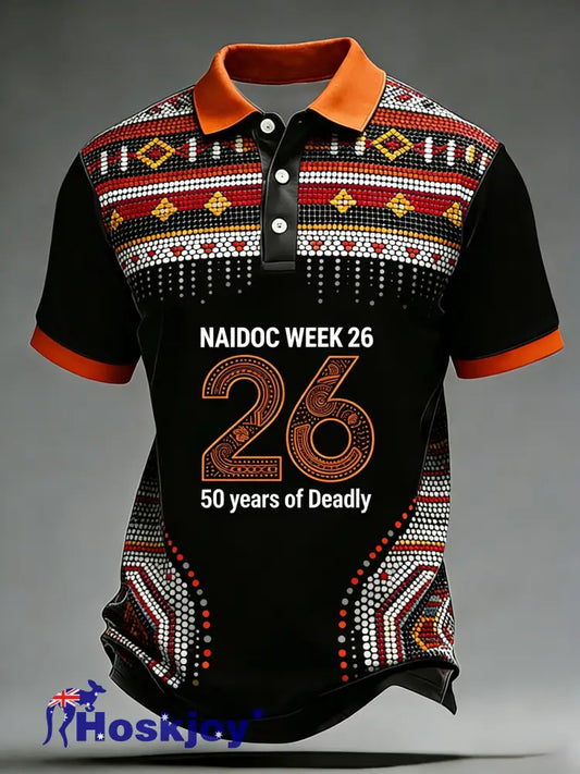 Men’s AU Aboriginal Culture Art NAIDOC Week Printed Casual Tops - Black / S