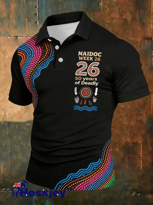 Men’s AU Aboriginal Culture Art NAIDOC Week Printed Casual Tops Black / S