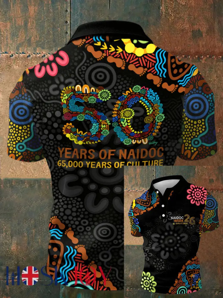 Men’s AU Aboriginal Culture Art NAIDOC Week Printed Casual Tops Black / S