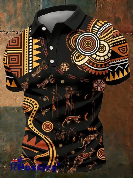 Men’s AU Aboriginal Culture Art NAIDOC Week Printed Casual Tops - Black / S