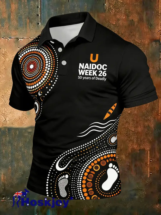 Men’s AU Aboriginal Culture Art NAIDOC Week Printed Casual Tops - Black / S