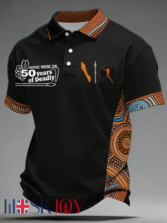 Men’s AU Aboriginal Culture Art NAIDOC Week Printed Casual Tops - Black / S