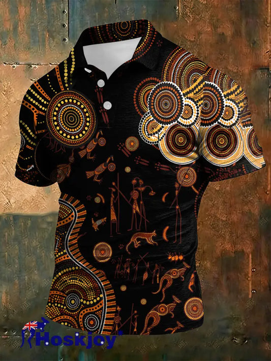 Men’s AU Aboriginal Culture Art NAIDOC Week Printed Casual Tops Black / S