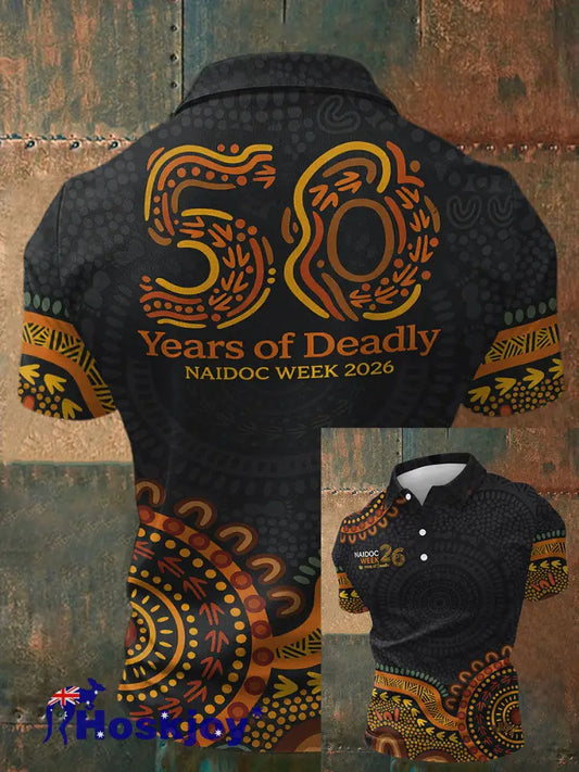 Men’s AU Aboriginal Culture Art NAIDOC Week Printed Casual Tops Black / S