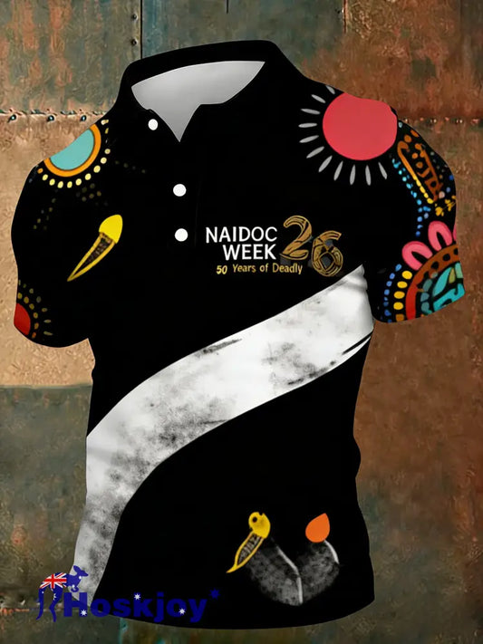 Men’s AU Aboriginal Culture Art NAIDOC Week Printed Casual Tops - Black / S