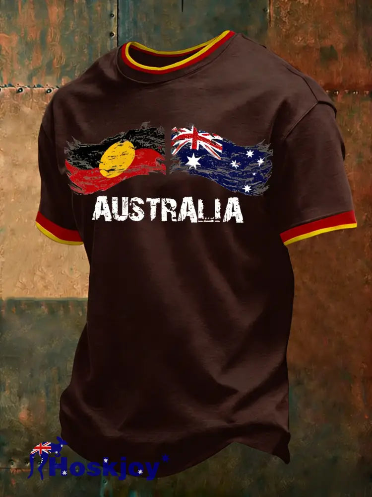 Men’s AU Aboriginal Culture Art NAIDOC Week Printed Casual Tops Black / S